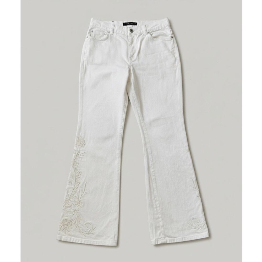 Vintage Ralph Lauren Y2K Off White Denim Embroidered Bootcut Jeans | Size 10